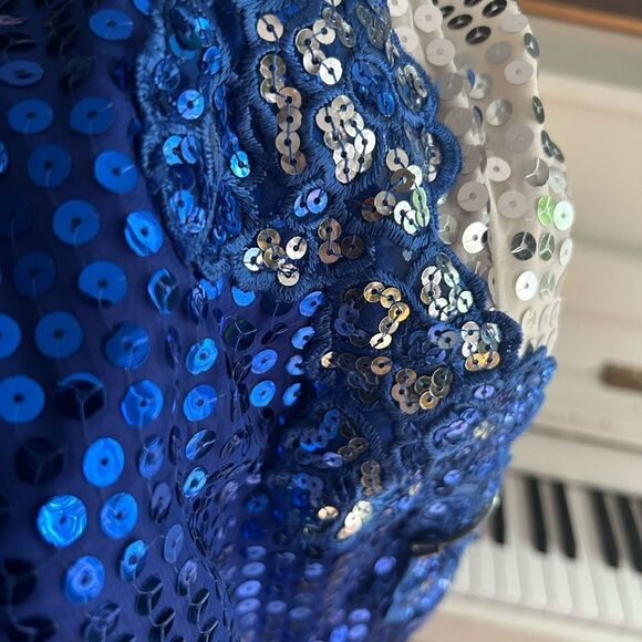 Night Moves Strapless Royal Blue Sequin Dress 9/10 - Picture 14 of 16